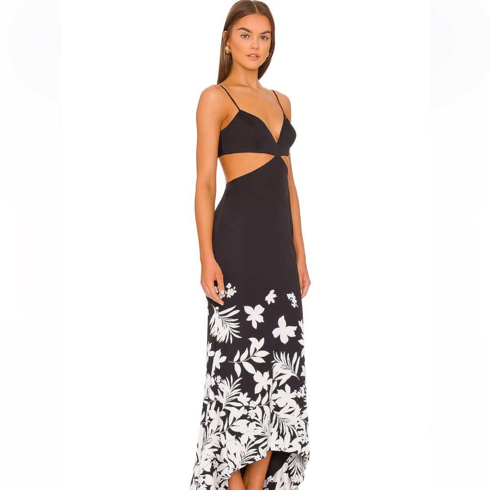 NWT AMUR  Adalia Cut-Out Charmeuse Maxi Dress
Color: BLACK Size: 6
